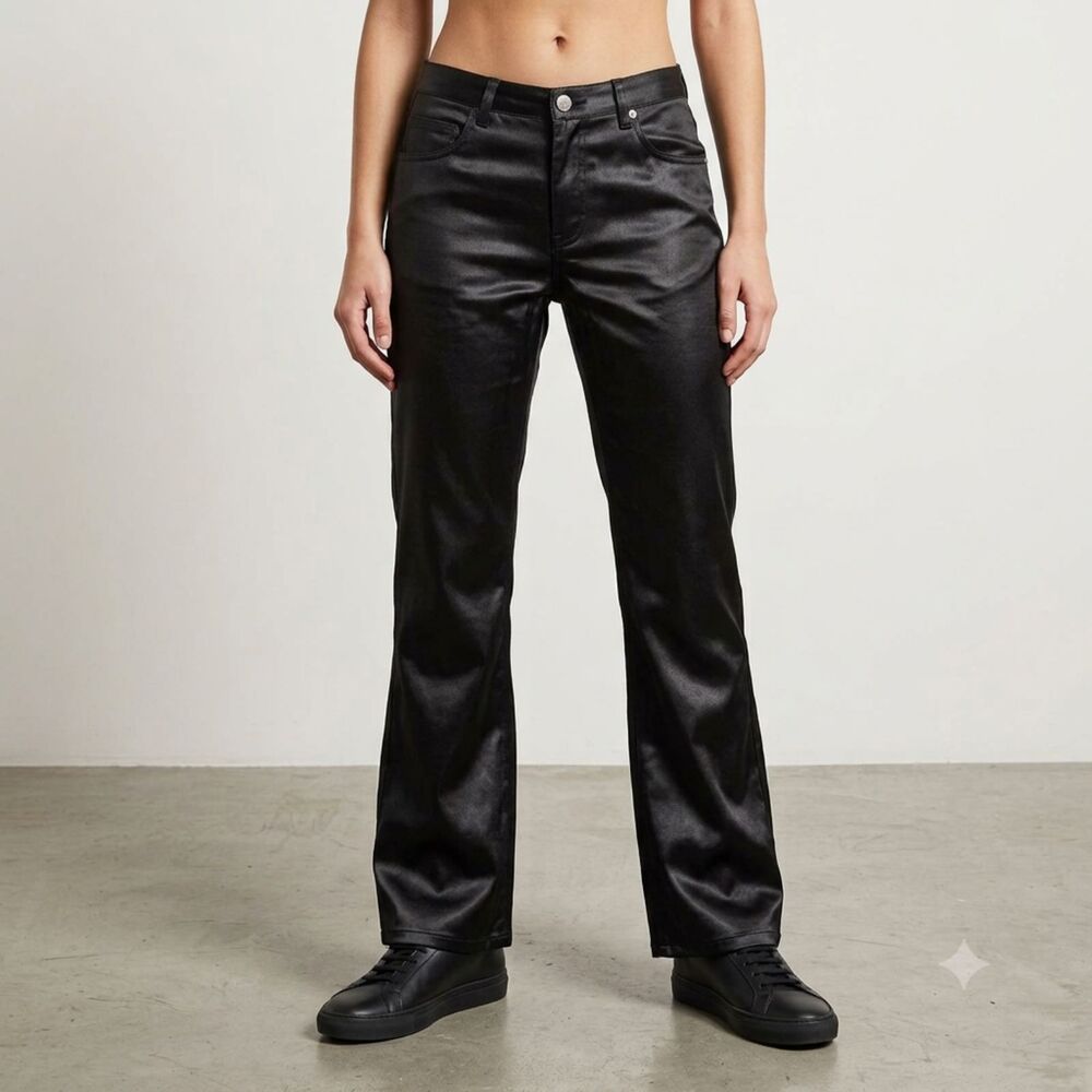 90s Vintage Paris Blues Edgy Faux Leather Y2K Grunge Punk Bootcut Flare Pants